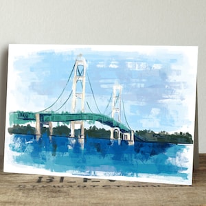 Mackinac Bridge individuelle Geburtstagskarte, Dankeschön Karte, Mackinaw Rock Art Print, Geburtstagskartenset, Persönliche Karten