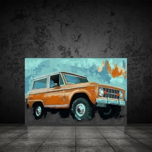 Car portrait, Ford Bronco, Canvas art print, Automotive enthusiast decor, car artwork, auto sketch. Car painting, Bronco canvas print
