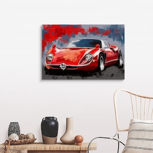 Alfa Romeo Tipo 33 Stradale, Alfa Romeo car painting, automotive art print, Canvas Alfa Print, teen room decor, Christmas guy gifts, retro