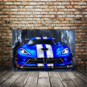 Blue Viper art print ACR, Dodge Viper artwork, Custom car painting, race car art, man cave garage decor, husband gift ideas, birthday gift