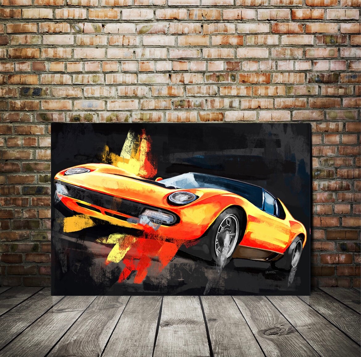 Lamborghini Miura Painting, Lamborghini canvas print, automotive canvas art, car guy gifts, garage decor, man cave automobile art, car art