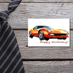 Lamborghini Miura Vatertag, Oldtimerkarten, Lamborghini Kartenset, Autokarten Papa, benutzerdefinierte Karte für Papa