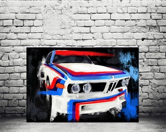 Arte automotriz BMW M3 / Impresión en lienzo de autos de alto rendimiento / Arte mural de autos de carreras para cuevas de hombres y garajes / Regalo para él y obras de arte de autos personalizados