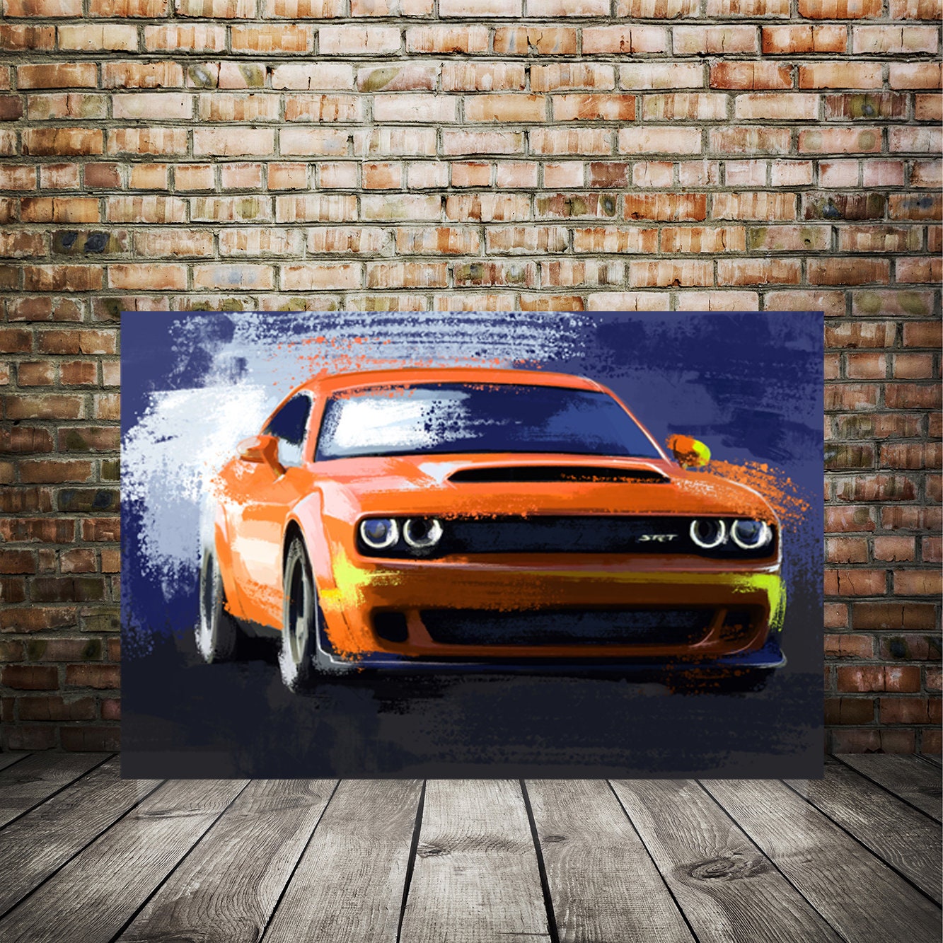 Orange Dodge Challenger Art Print | Bold Muscle Car Wall Art