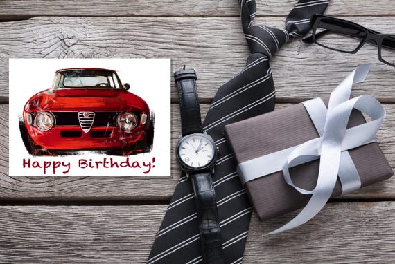 Custom Alfa Romeo Birthday Card, Classic Car Greeting Card