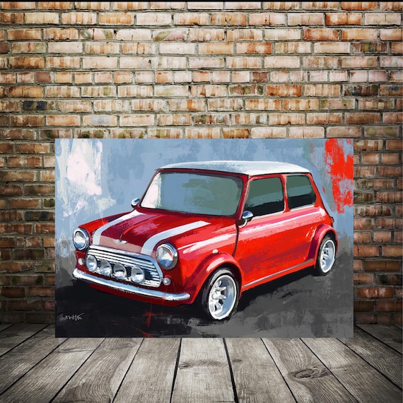 ミニクーパー　（British Car）キャンバスアートプリント　定価約3万円 Classic Mini Art Print | Vintage British Car Wall Art | Retro Mini