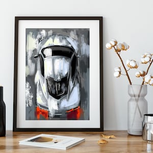 Impression d’art White C8 Corvette, œuvre d’art Chevy C8, art passionné de voiture, art de voiture de course, décoration de garage pour homme, idées cadeaux pour mari, cadeau pour papa