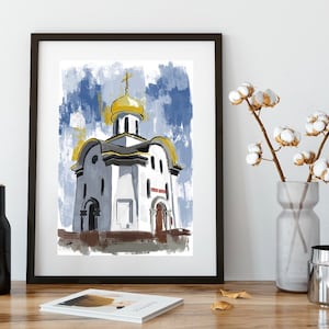 Church of Xenia of Petersburg the Kuzminskoye Cemetery, St Petersburg church, Russian religious art, watercolor church art, Russian orthodox