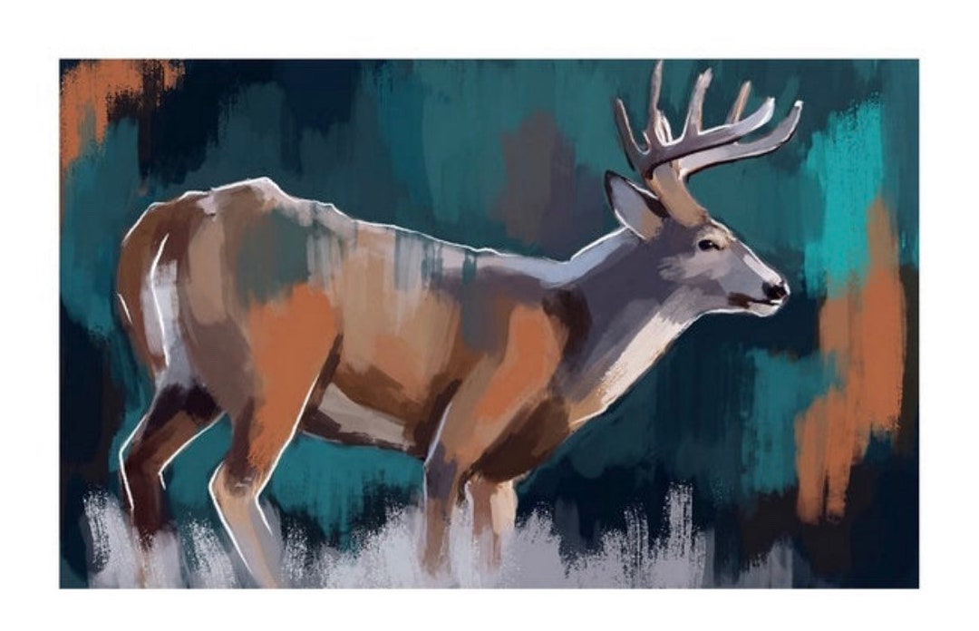 Deer Art Painting – Rustic Buck Canvas Wall Décor, Wildlife Nature ...