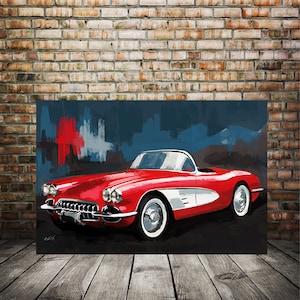 C1 Corvette art print, Chevy C1 artwork, Car enthusiast art, race car art, man cave garage decor, husband gift ideas, fathers day gift