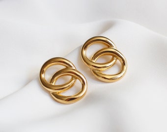 Infinity Circles Studs · 18K Gold Plated Earrings · Tarnish Free Gold Hoops · Minimal Women Earrings · Delicate Gols Earring