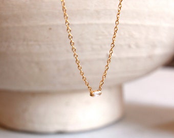 14k Gold Necklace · Delicate Women Layer Chain · Cz Baguette Pendant · Necklace For Women Diamond · Hypoallergenic Necklace Zirconia