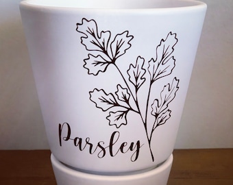 Petersilie Übertopf - Süßes Geschenk, Übertopf mit Untertasse (weiß), Kräuter, Gewürze