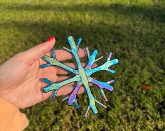 Handmade Stained Glass Snowflake | Winter Suncatcher Ornament | Holiday Window Decor | Christmas Gift | Frosted Glass Snowflake