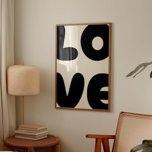 Póster de amor negro, impresión de pared de los años 70, póster preppy, impresión de pared de moda, impresión retro, arte de amor, póster maximalista, arte de pared tipográfico, arte de pared psicodélico
