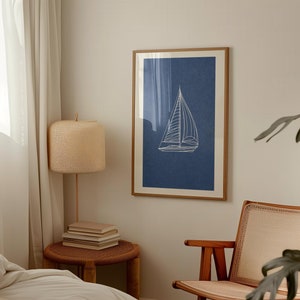 Sailboat Sketch Print: Coastal Blue Nautical Wall Art (Digital Download)