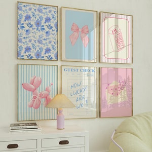 Coastal Preppy Wall Art Set: Pink, Blue, Bow Prints (Digital Download)