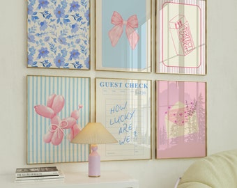 Preppy Wall Art, Trendy Girls Dorm Room Decor, How Lucky Are We Print, Cute Coquette Bows
