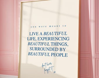 Póster inspirador de "Vida hermosa"/ Arte mural de "Esa chica"/ Decoración de pared para dormitorio/ Descarga digital de moda