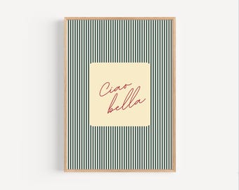 Ciao Bella Print: Trendy Green Stripes Coastal Wall Art (Digital Download)