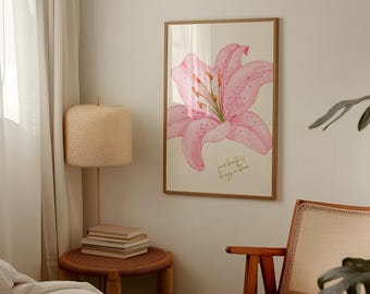 Lámina artística de lirio rosa: «Tu belleza siempre florece» (descarga digital)
