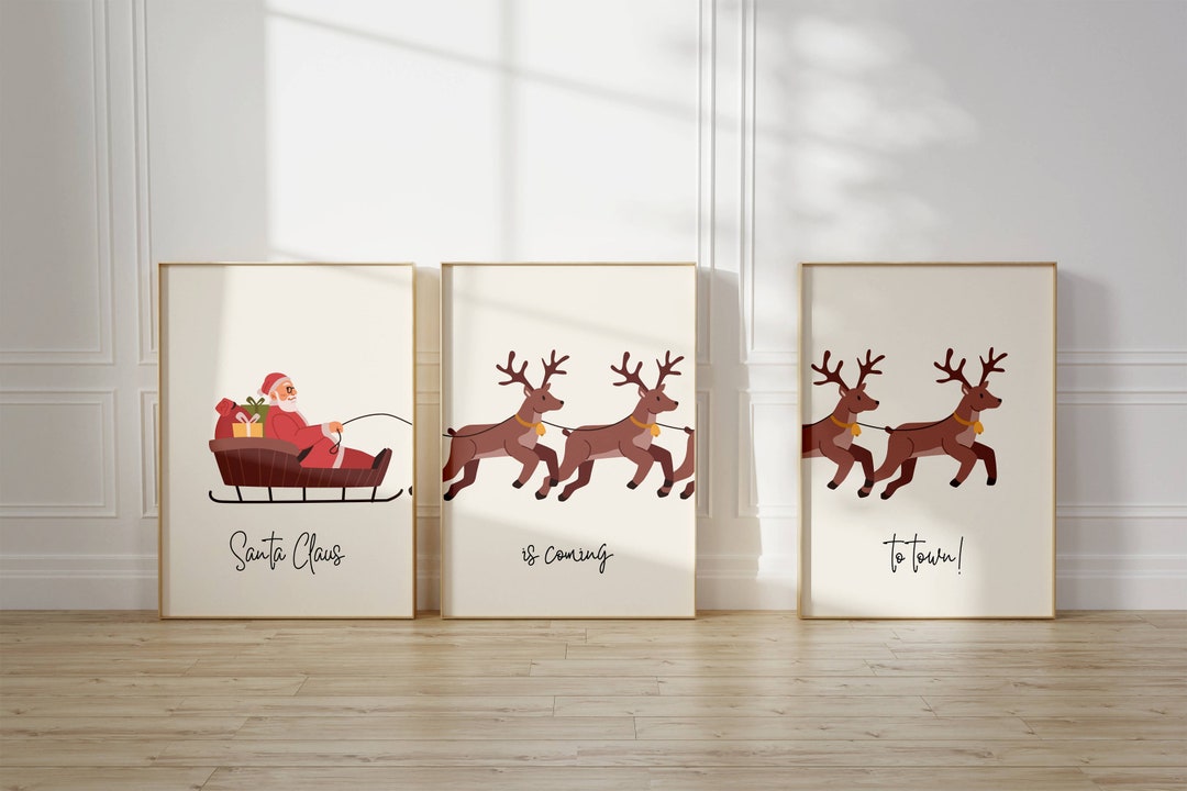 Gallery Set of 3, Christmas Santa Claus With a Sleigh Prints,xmas ...