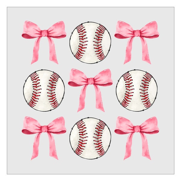 Baseball Pink Bow Coquette DTF Transfer, Hot Peel, Ready For Press, Direct To Film, Glitter DTF Transfers, Baseball Transfers