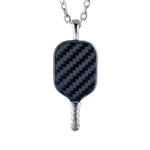 Collar con pala de pickleball de fibra de carbono y acero inoxidable blanco, incluye cadena
