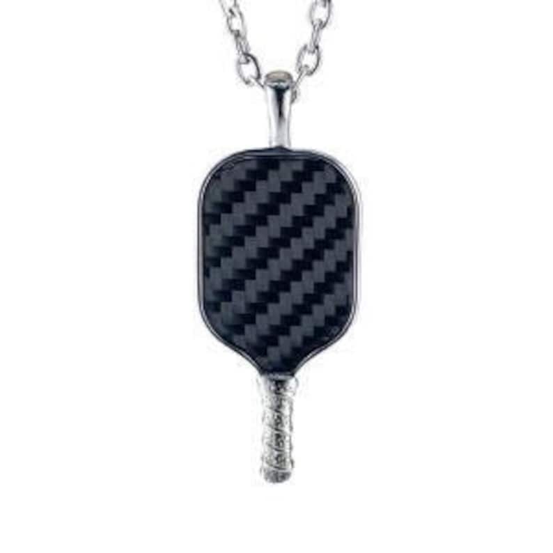 White Stainless Steel Carbon Fiber Pickleball Paddle Necklace Including