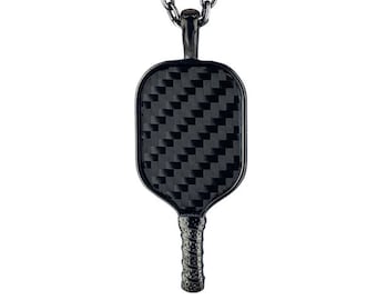 Black Stainless Steel Carbon Fiber Pickleball Paddle Necklace Including Chain