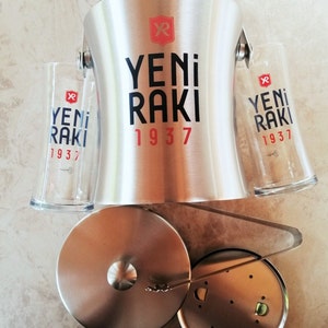 New Raki 1937 Theme Raki Glasses and Ice Bucket Set