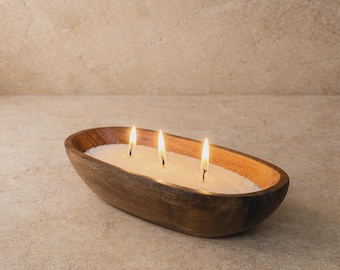 Oval Acacia Wood Stand Pearl Powder Candle Set