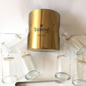 Tekirdag Raki Gold Series Theme Glasses and Ice Bucket Set