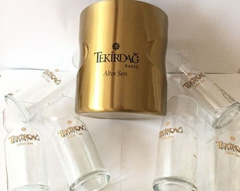 Tekirdag Raki Gold Series Theme Glasses and Ice Bucket Set
