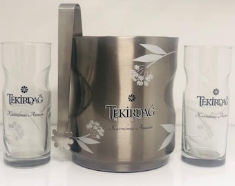Tekirdag Raki Roasted Anise Theme Glasses and Ice Bucket Set