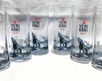 New Raki 1937 Canakkale Theme Raki Glass 6 pieces