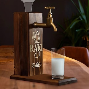 Double Fish Theme Natural Wood Gilded Mirror Raki Dispenser