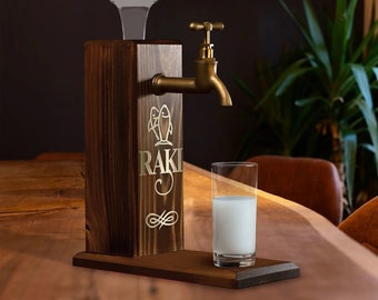 Double Fish Theme Natural Wood Gilded Mirror Raki Dispenser