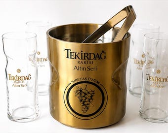 Tekirdag Raki Gold Series Theme Glasses and Ice Bucket Set