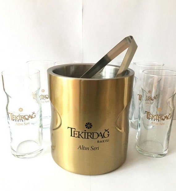 Tekirdag Raki Gold Series Theme Glasses and Ice Bucket Set - Etsy