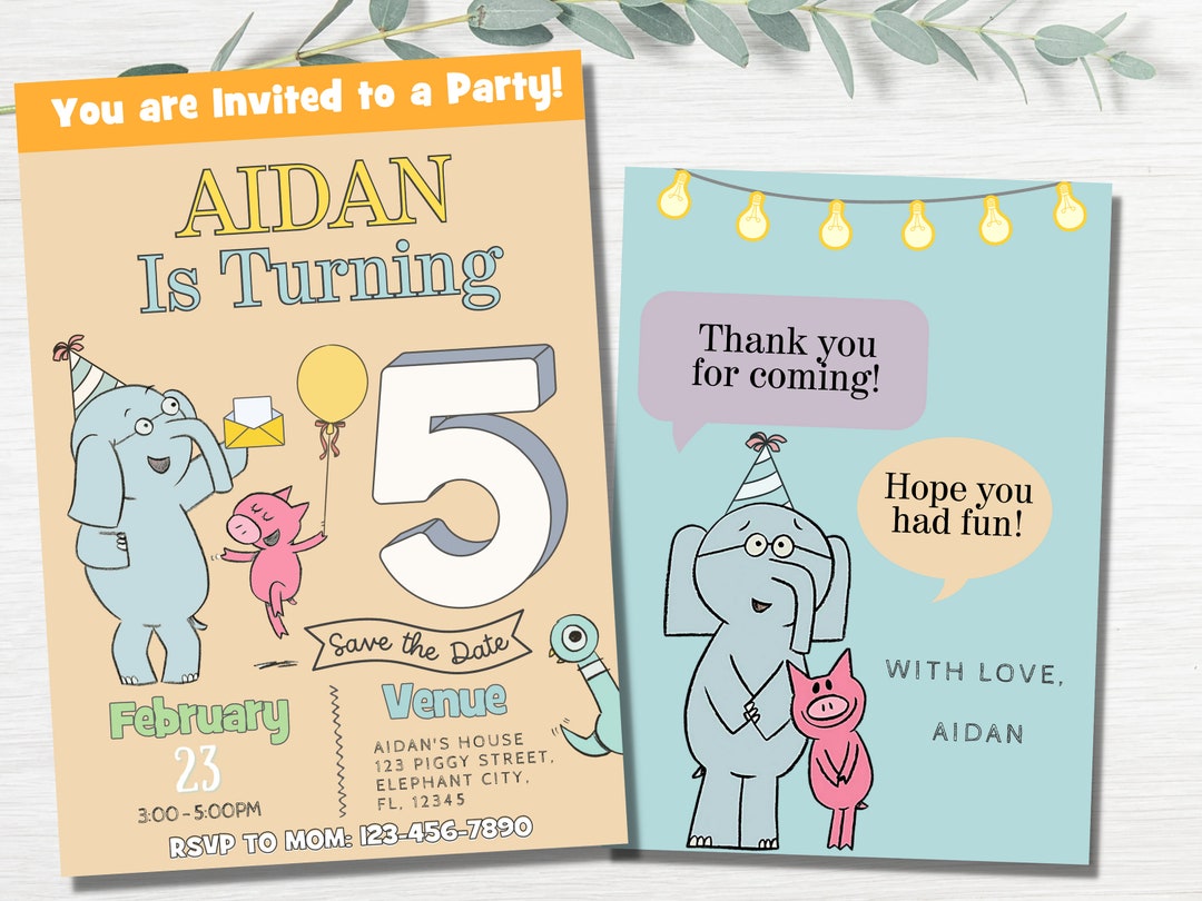 Piggy &amp; Gerald Birthday Invitation and Thank You Card Bundle - Etsy