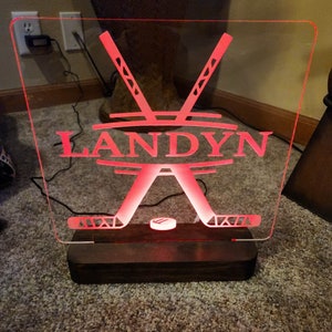 LED Edge Lit Signs with Solid Wood Base