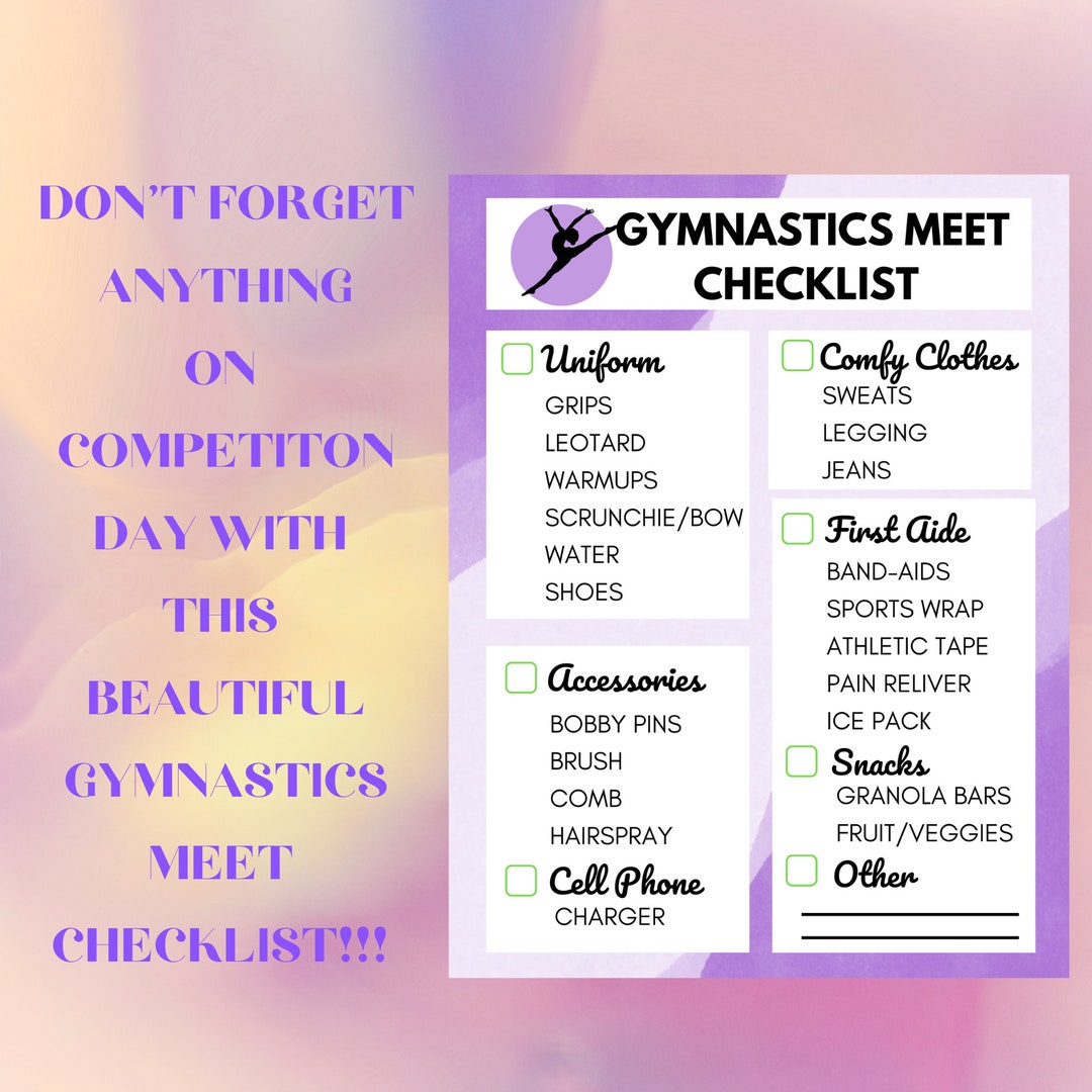 Gymnastics Meet Checklist Gymnastics Download Gymnastics Etsy