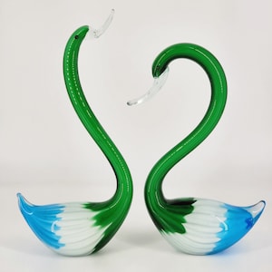 Green Murano Glass Swan pair