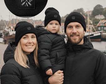 Personalized Beanie Hat 3 Set | Father Daughter Father Son Matching Hat Winter Child Women Grandpa Grandma Christmas Gift Idea