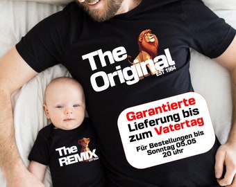 The Original The Remix | Löwen Geburtstagsshirt Vatertag Geschenk Geburt Kinder T-shirt personalisiert für Vater & Sohn Witzig Papa