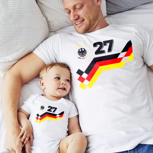 T-Shirt Set Fußball Fussball Retro Trikot Personalisiert mit Zahl | Vatertags Geschenk | DFB EM 2024