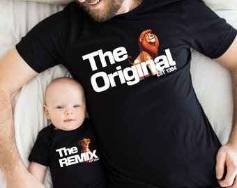 The Original The Remix | Löwen Geburtstagsshirt Vatertag Geschenk Geburt Kinder T-shirt personalisiert für Vater & Sohn Witzig Papa