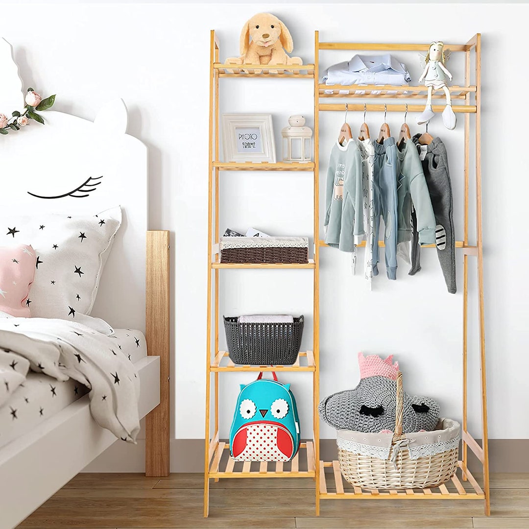 Wooden Clothes Rack Bamboo Wardrobe Coat Hanging Storage Etsy