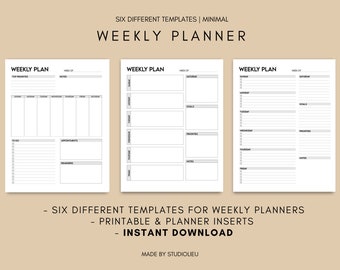Wochenplaner druckbar, Wochenplaner digital, Sofortiger Download, mehrere Vorlagen, Minimal Planner, digitale Downloads, Sofortdruck